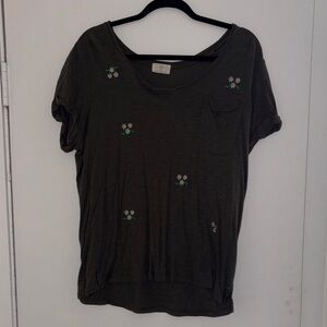 Olive Green Floral Pocket Tee